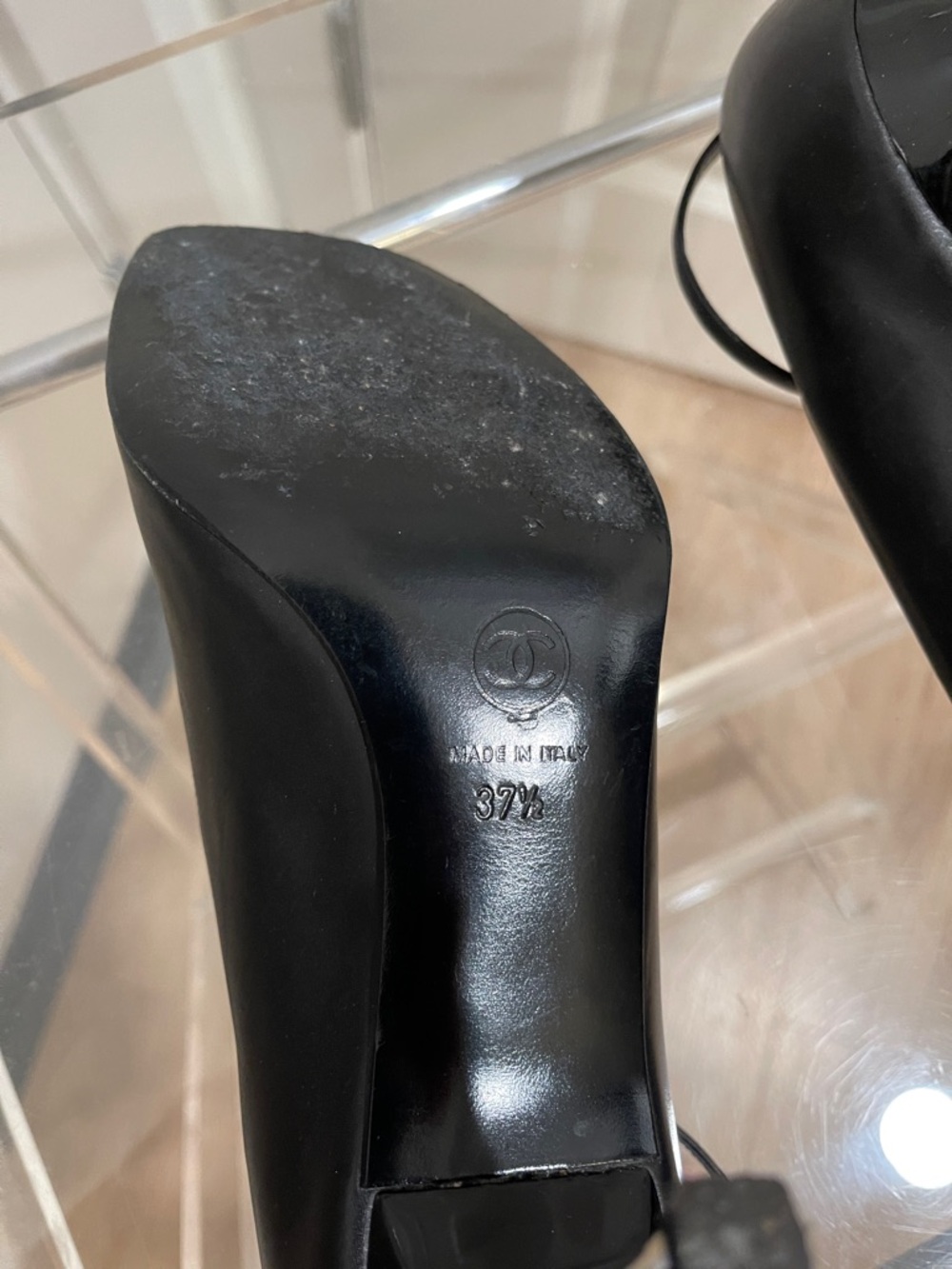 CHANEL Black Leather Square-Toe Ankle-Strap Sandals - Picture 8 of 9